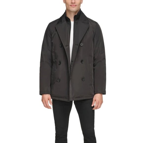 Kenneth Cole Men's Double Breasted Winter Rain Peacoat Removable Bib Black L - Picture 2 of 13